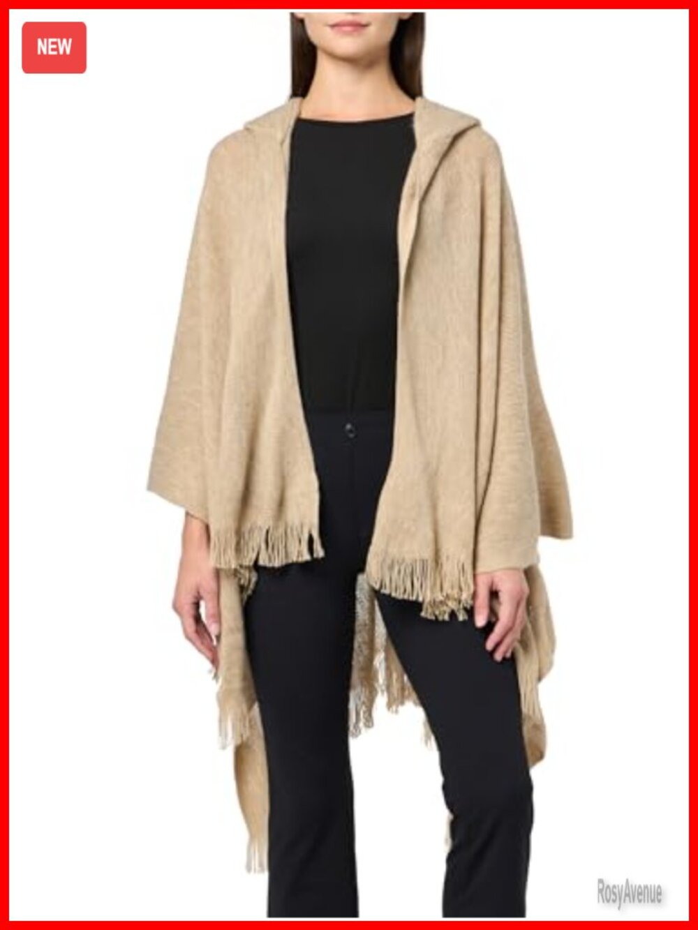Cozy Ruana Hooded Shawl Acrylic Wrap One Size